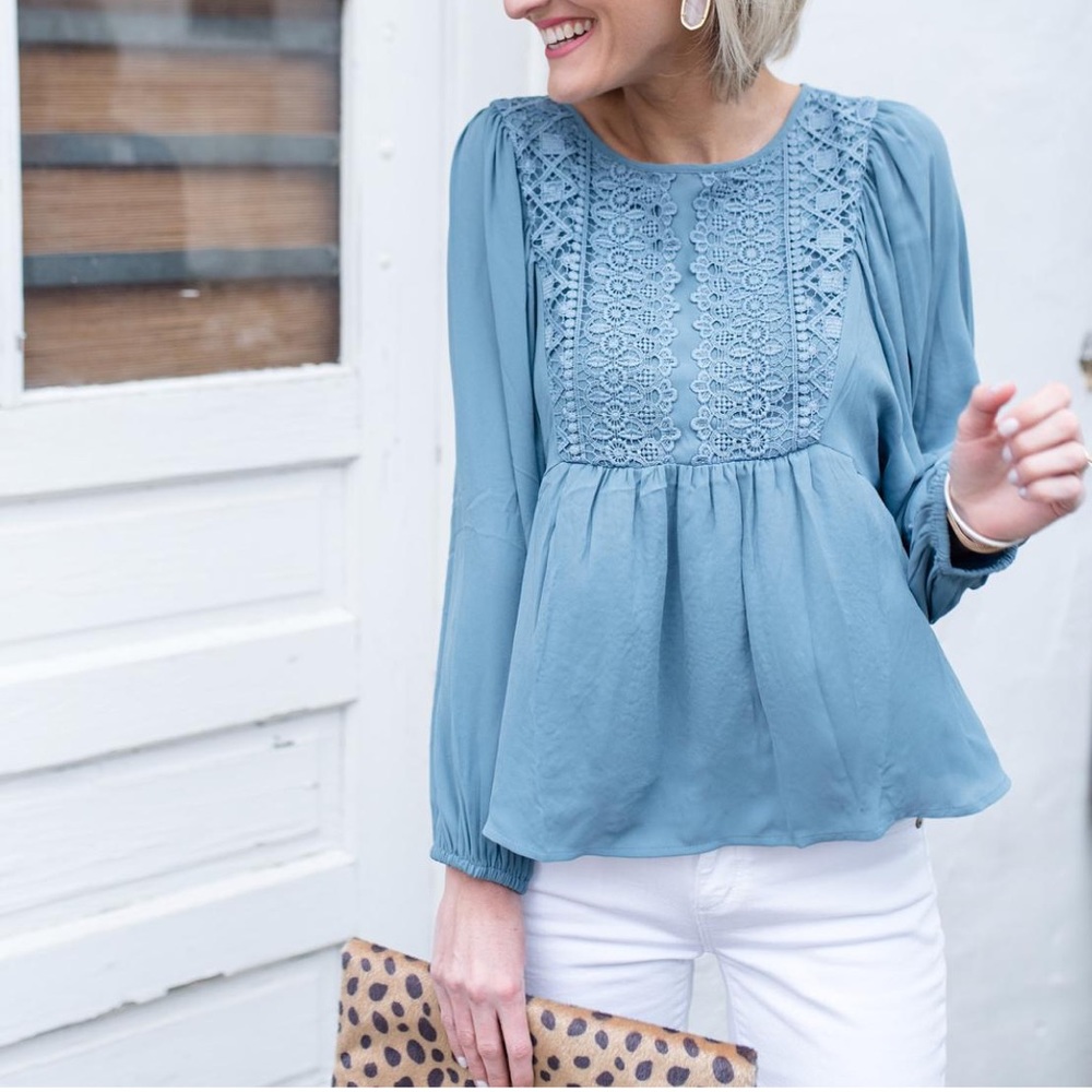 LOFT Crochet Bibb Blouse